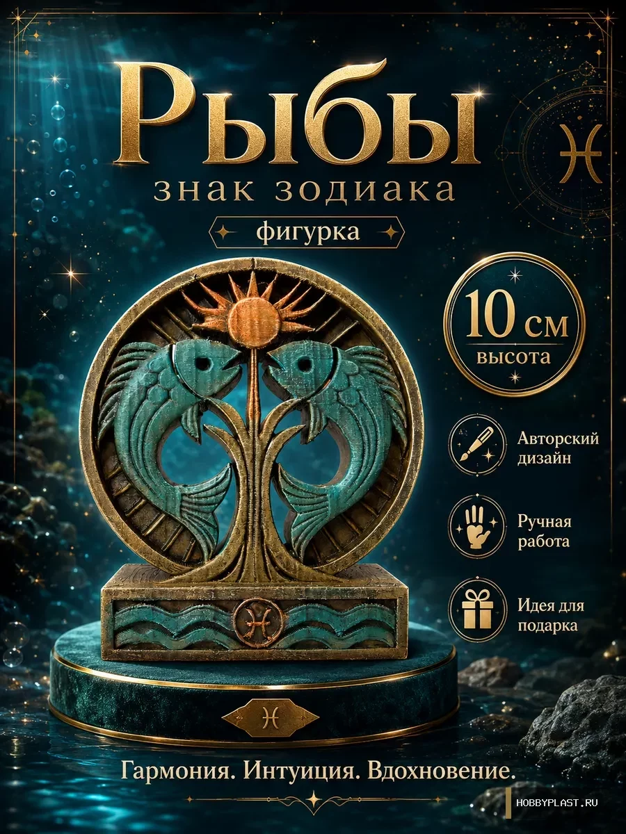 Рыбы — статуэтка знака зодиака, 10 см — общий вид, авторская фигурка HobbyPlast